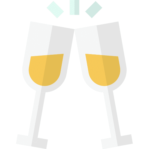 Icons of two glasses of white wine being chinked together